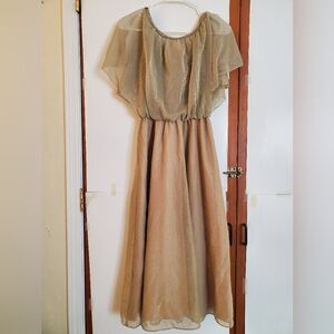 International Ladies Garment Workers Union Gold Peach Chiffon Medium Midi Dress